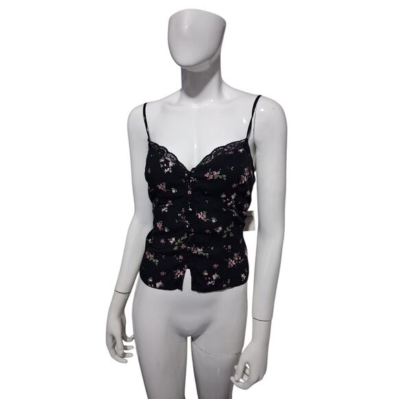 Y2k Arizona Jean Co Babydoll Womens Medium Black Floral Lace Whimsigoth Cami Top - Picture 5 of 14